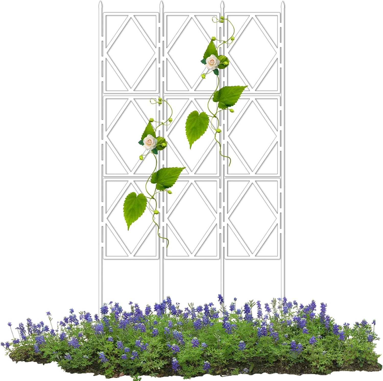 モダンな幾何学模様のグリッド植物トレリス - 白い折りたたみ式